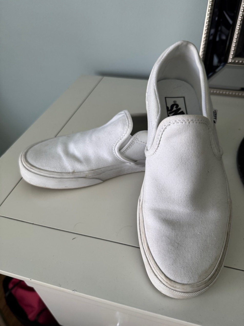Vans White Canvas Slip-On Sneakers